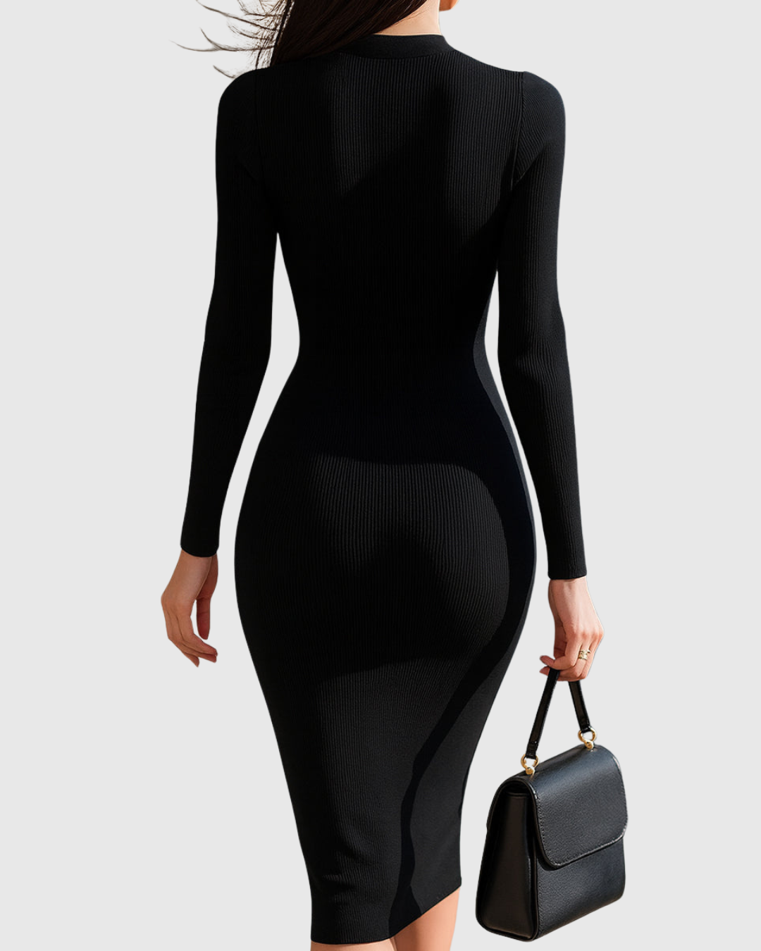 Eadwine | Women's Zip Front Ribbed Knit Midi Dress