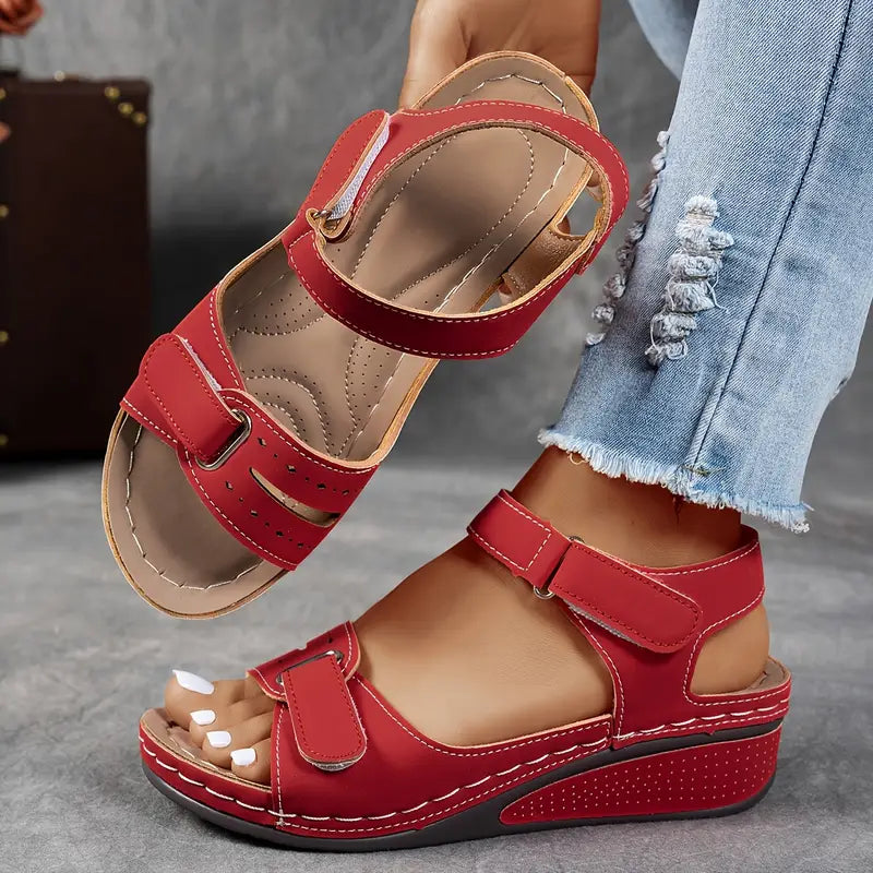 Mikaela | Velcro Strap Wedge-Heel Comfort Sandals