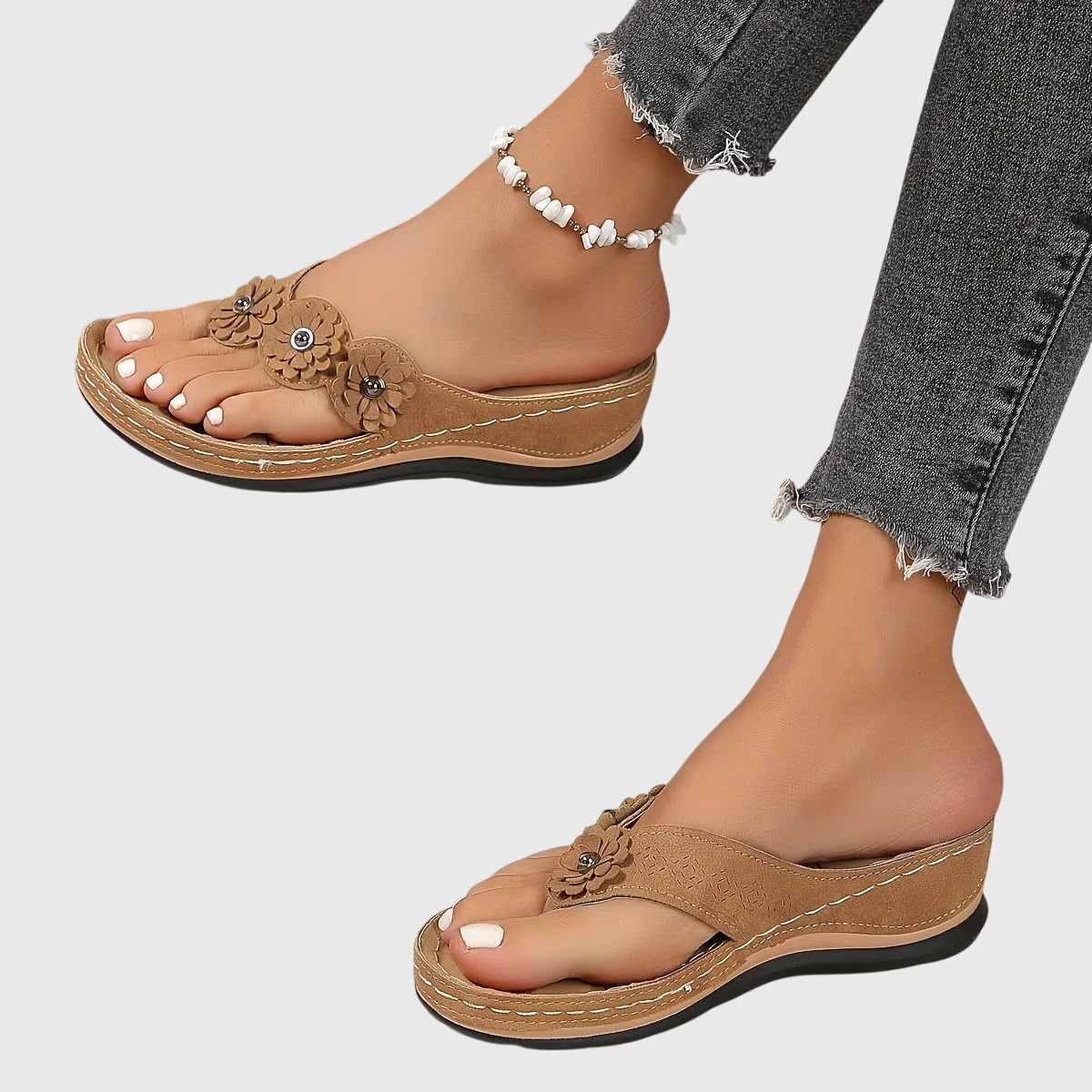 Allison | Flower Wedge-Heel Flip Flop Comfort Sandals