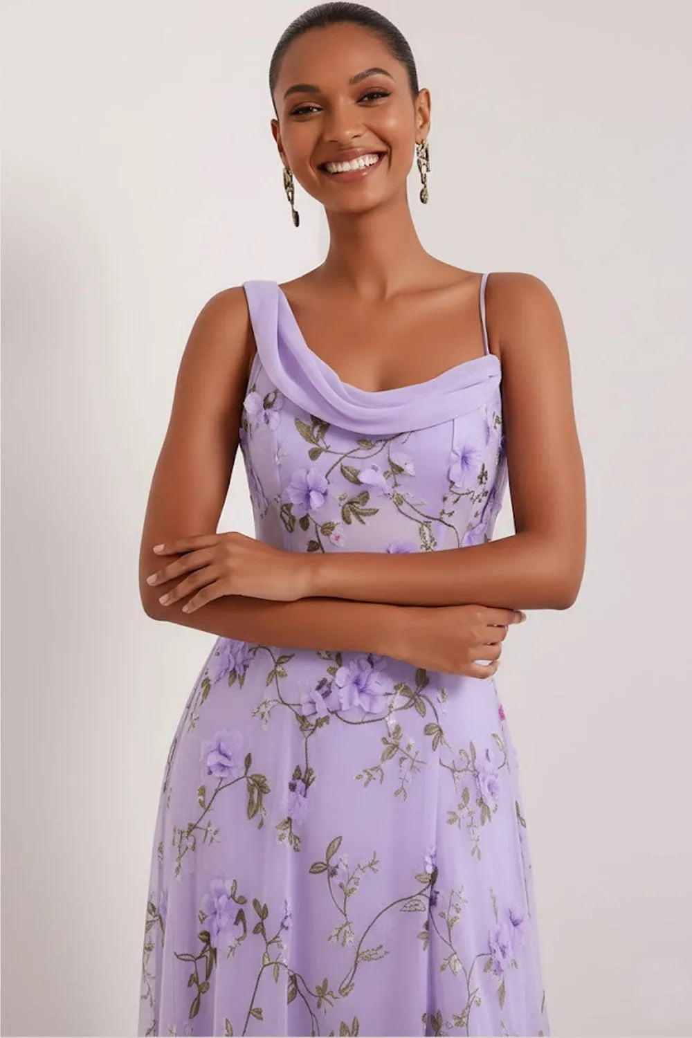 Addison | Floral Boned Corset Cowl Neck Maxi Bridesmaid Dress