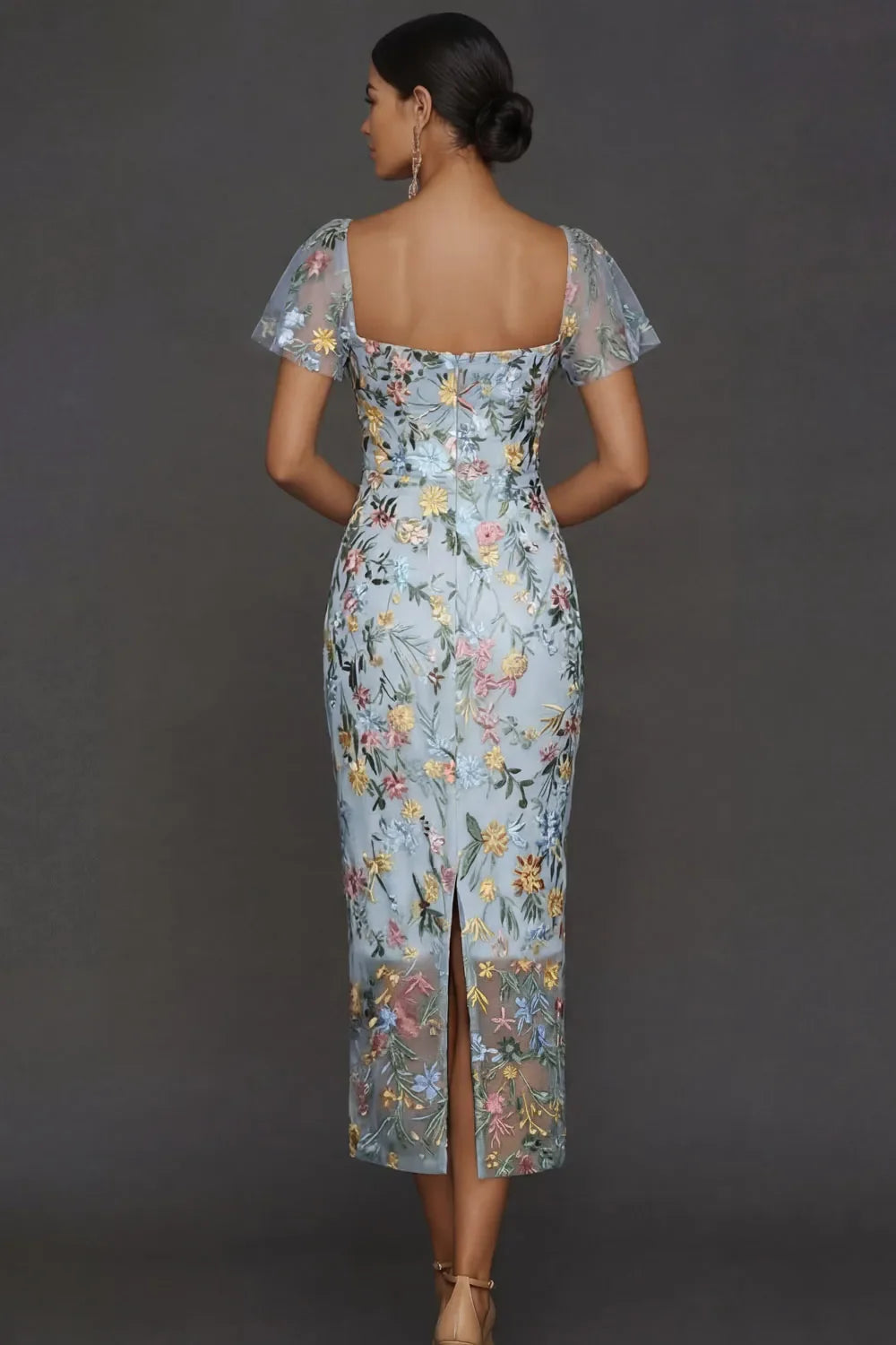 Sally | Botanical Print Embroidered Summer Wedding Guest Midi Dress