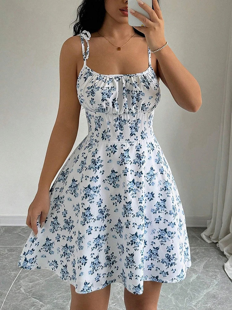 Roslyn | Floral Print Tie-Strap Mini Spring Dress