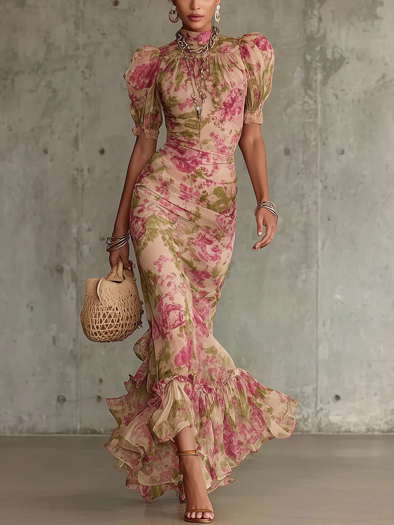 Adelaide | Elegant Vintage Botanical Print Wedding Guest Maxi Dress