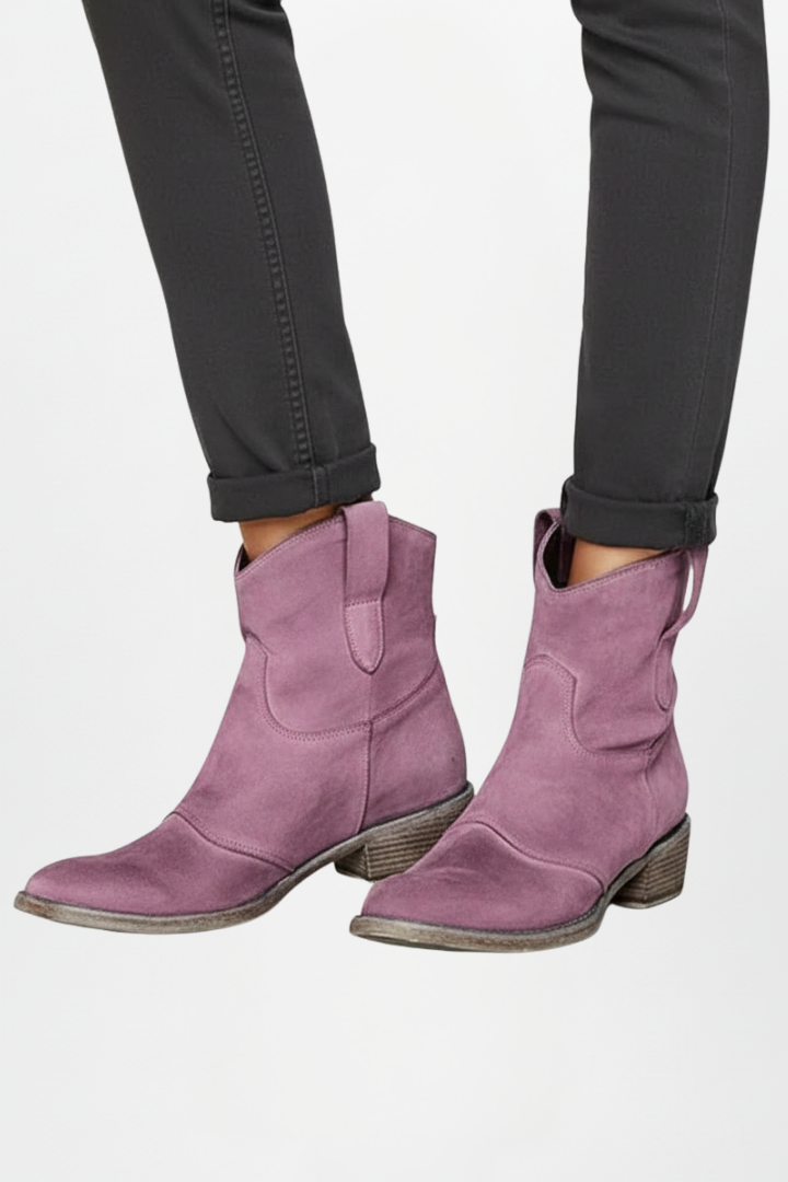 Della | Distressed Suede Western Ankle Boots with Pull Tabs