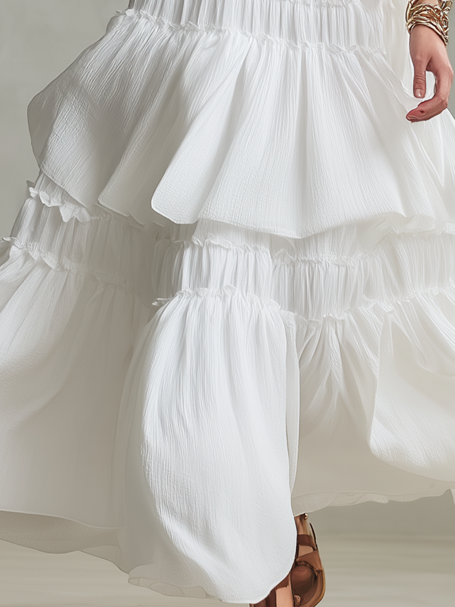 Airy | High Neck Tiered Boho Vacation Maxi Dress