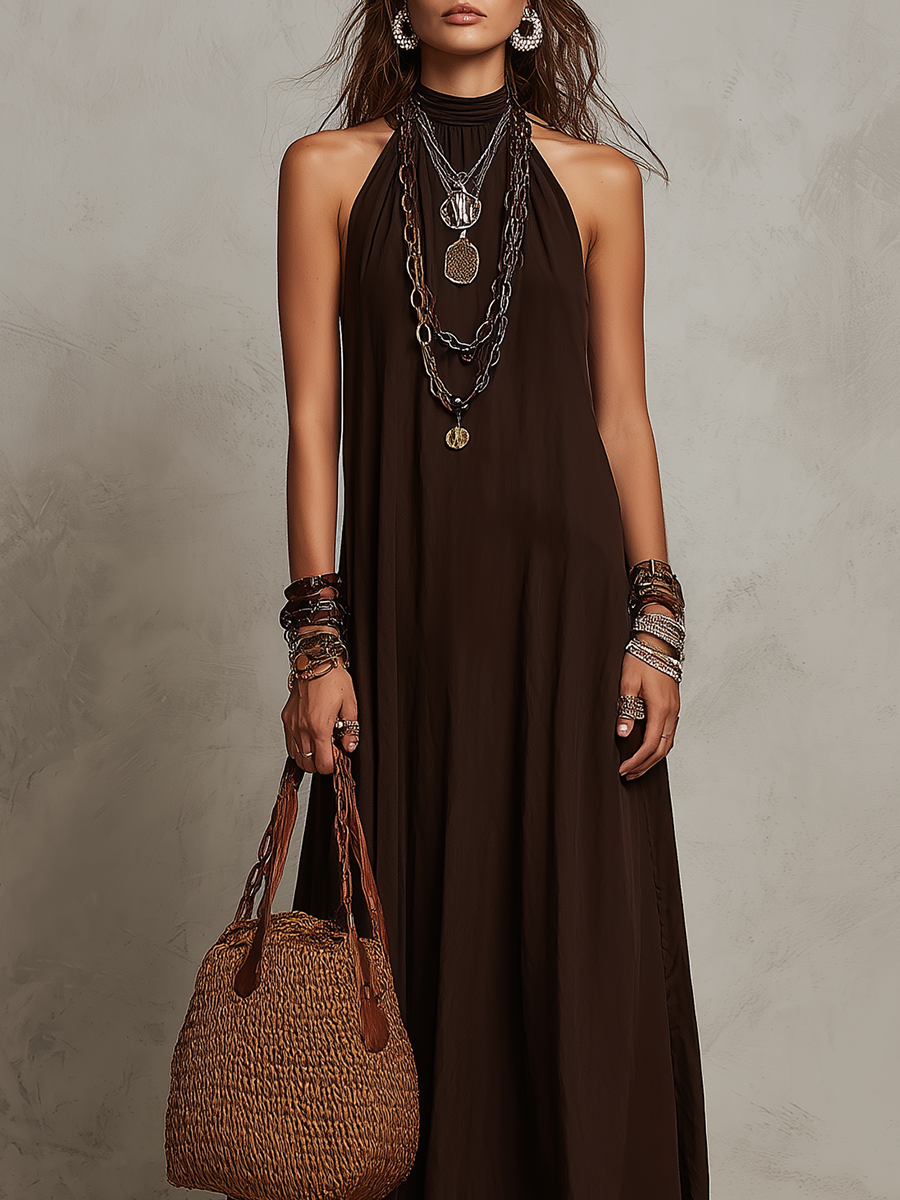 Terra | Halter Neck Linen Vacation Maxi Dress