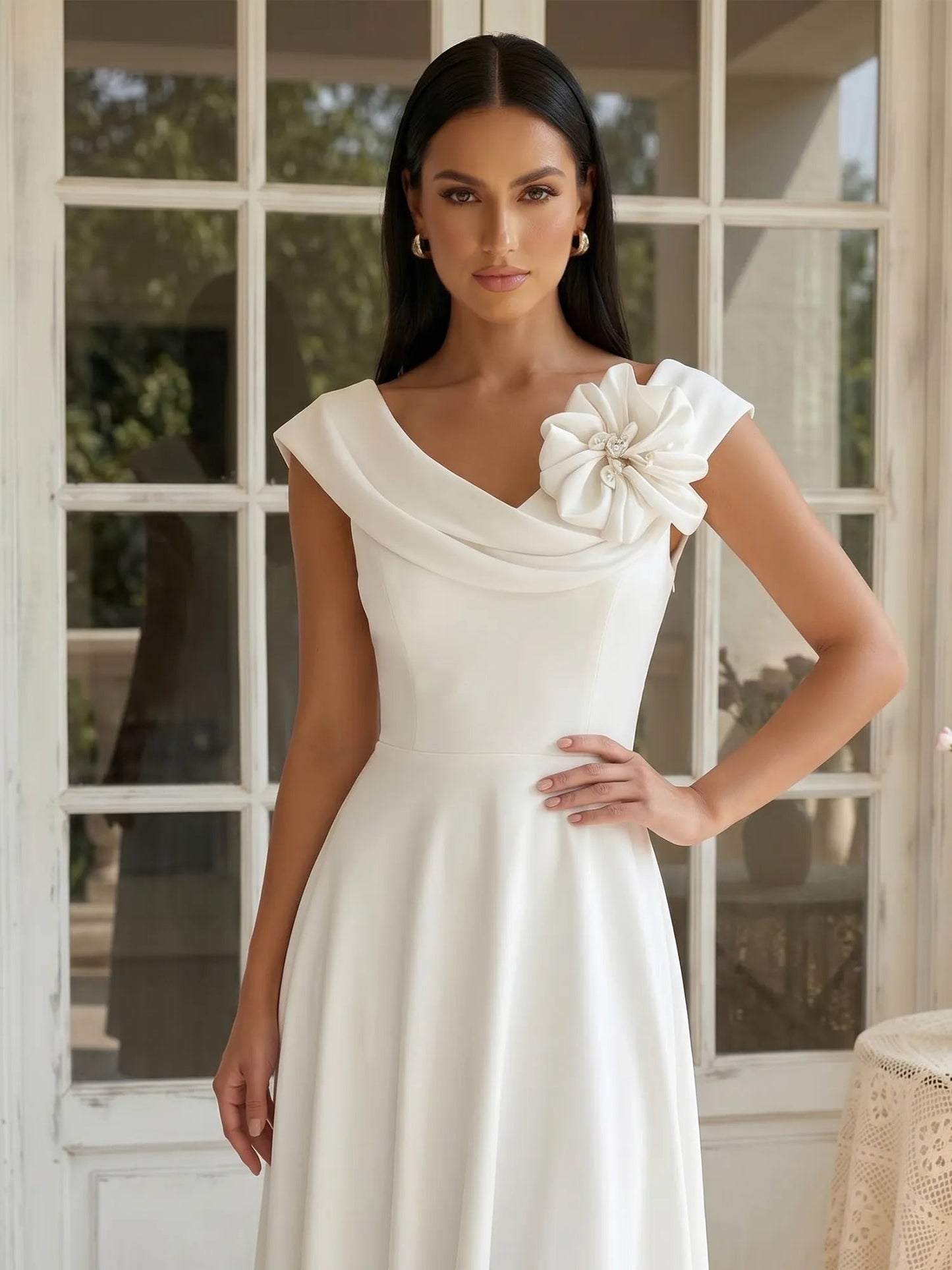 Bloom | Off Shoulder Floral Applique High Low Midi Bridesmaid Dress