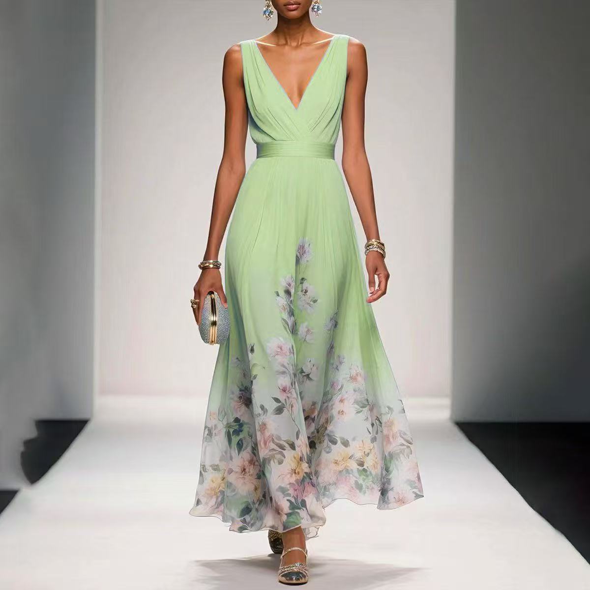Cindy | Elegant Flowy Floral Summer Wedding Guest Maxi Dress