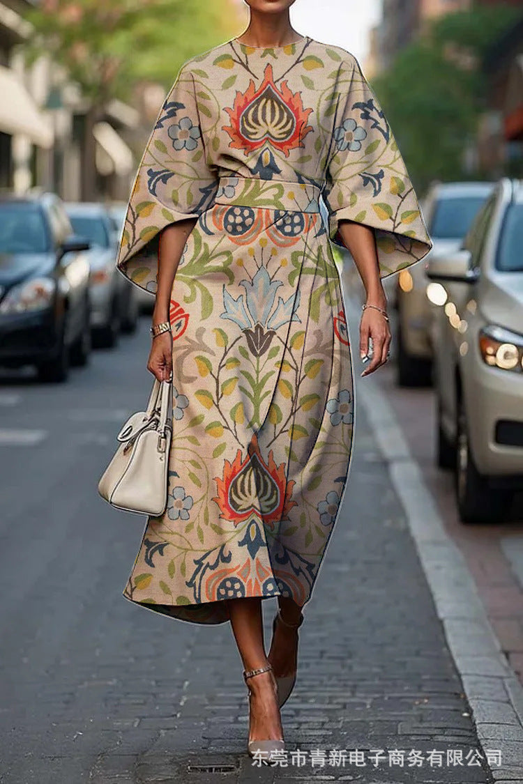 Melody | Elegant Round Neck Floral Summer Midi Dress