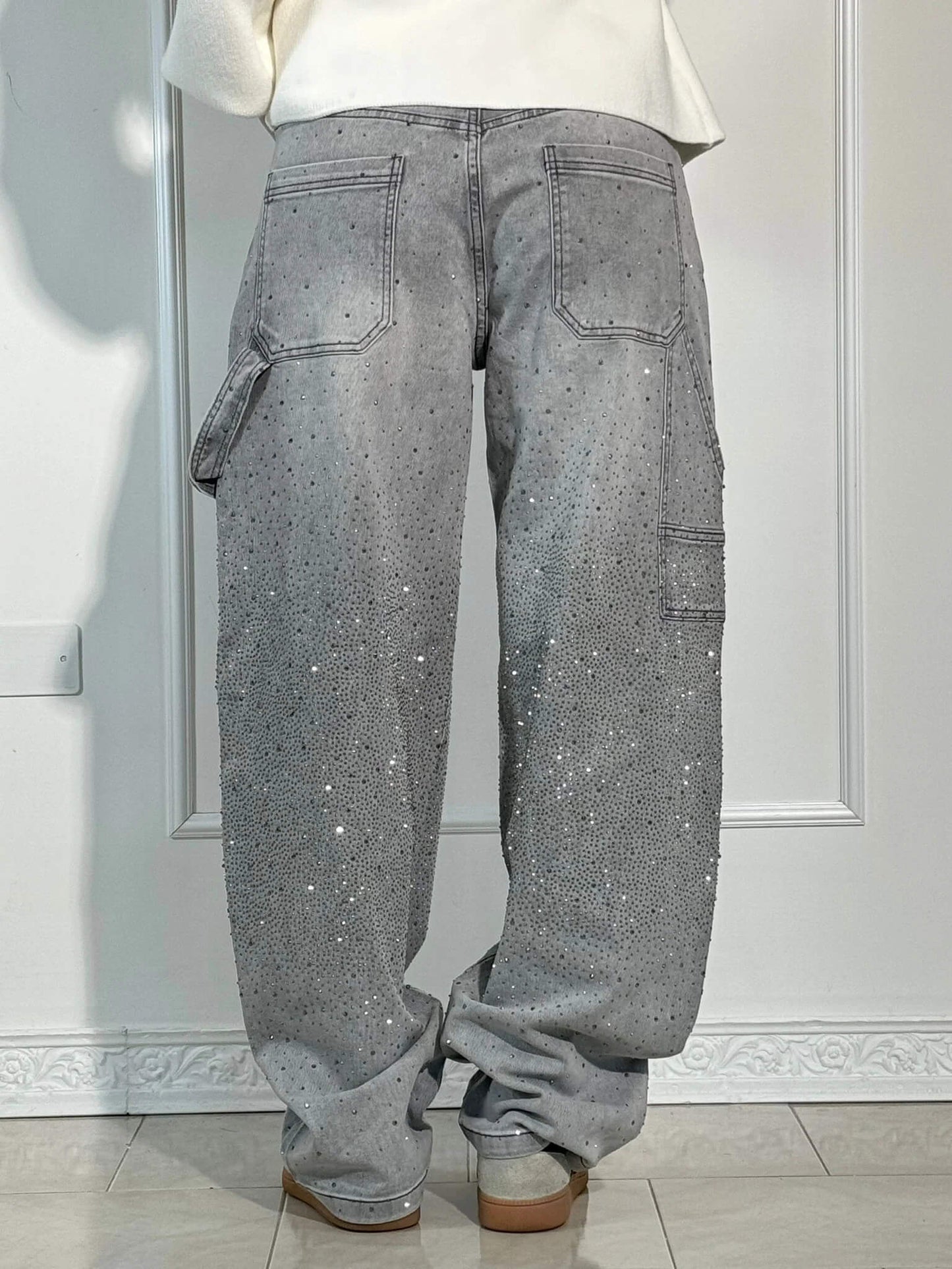 Seraphina | Crystal Embellished High Waisted Straight Leg Jeans