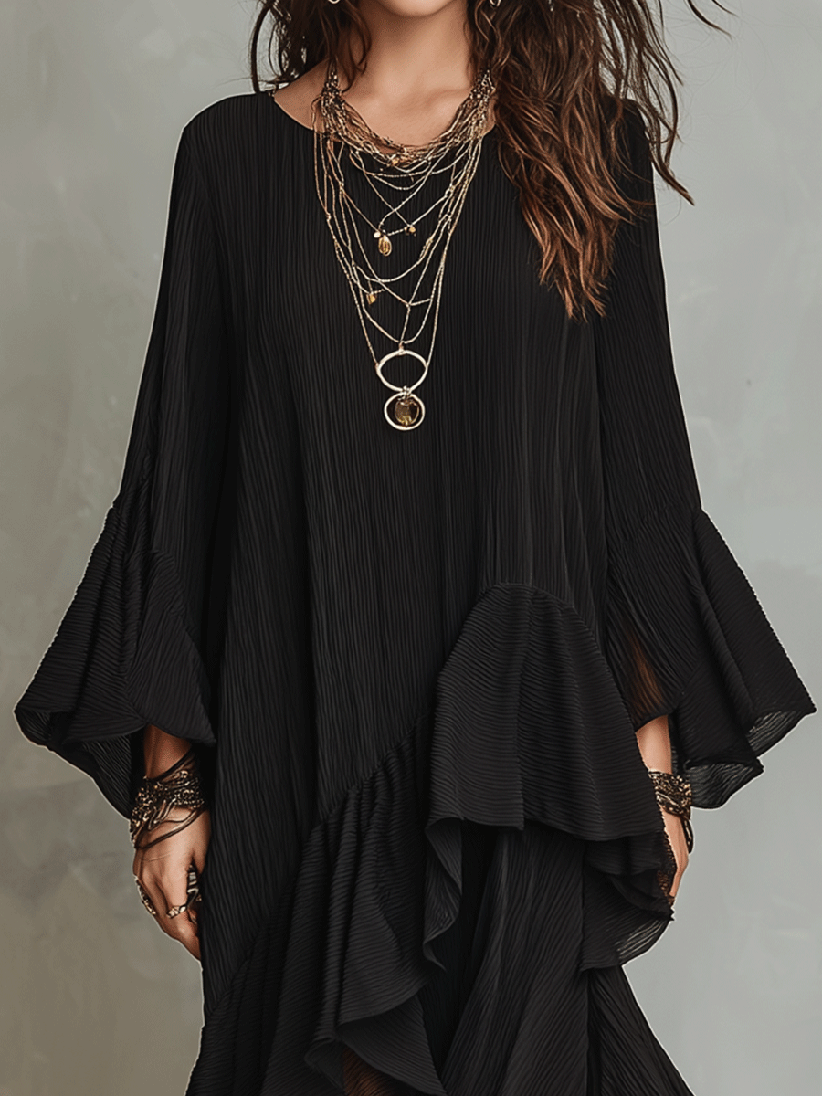 Roux | Asymmetric Ruffle Boho Midi Summer Dress