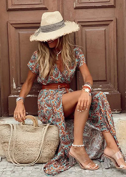 Maria | Floral Bohemian Maxi Dress With Matching Belt
