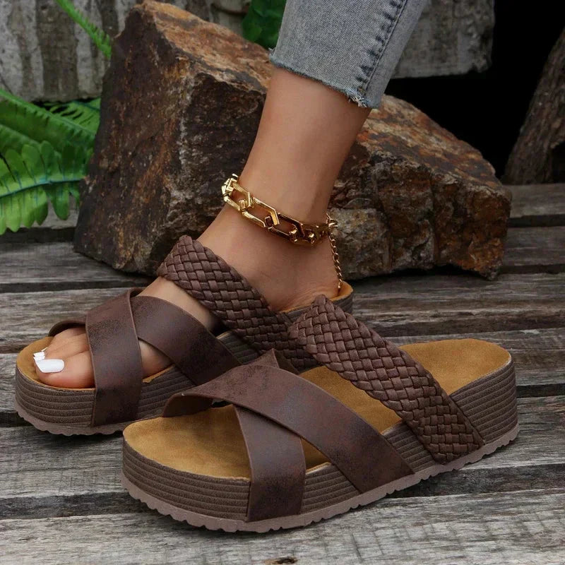 Janie | Woven Strap Chunky Platform Slide Sandals