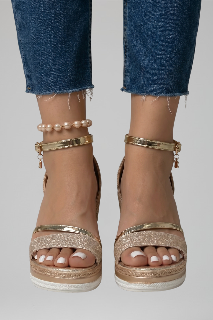 Ophelia | Black Glitter Espadrille Wedge Sandals with Ankle Strap 9