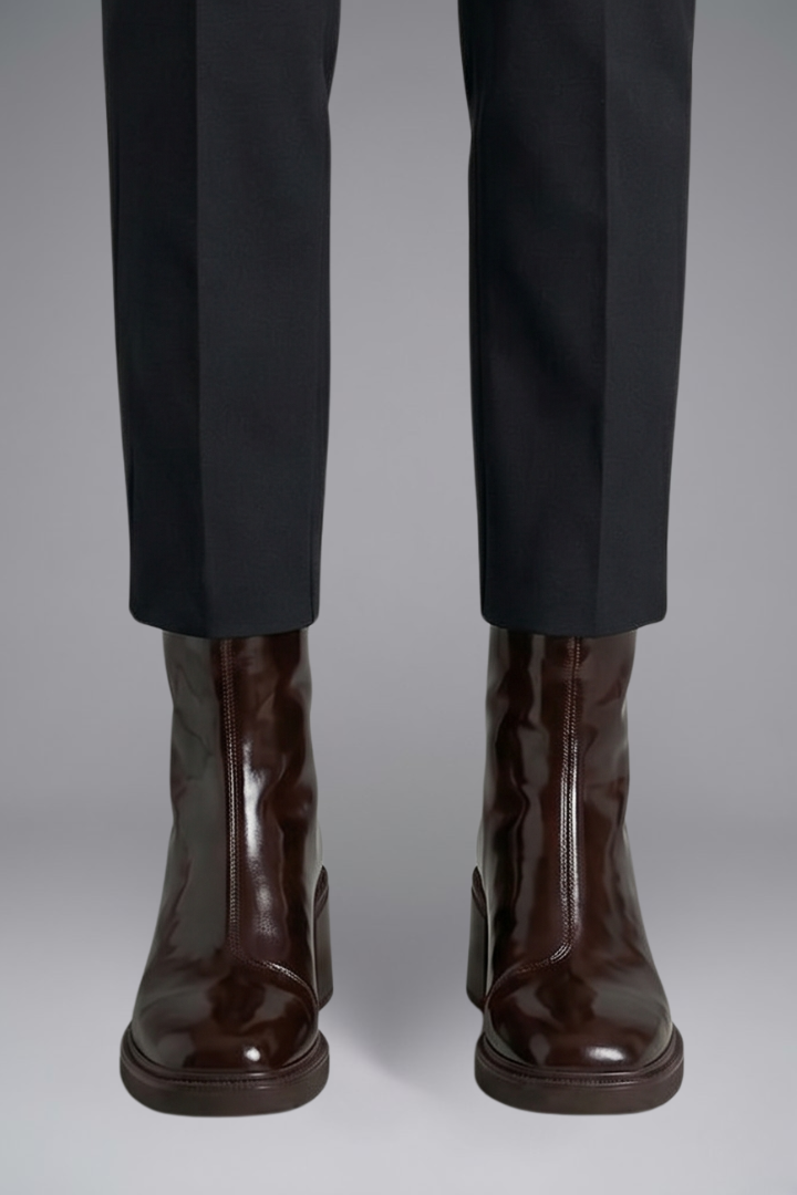 Delyth | Black Patent Ankle Boots with Block Heel 7