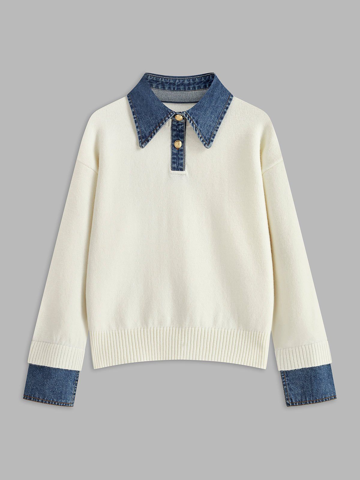 Mia | Women's Denim Collar Knit Polo Jumper