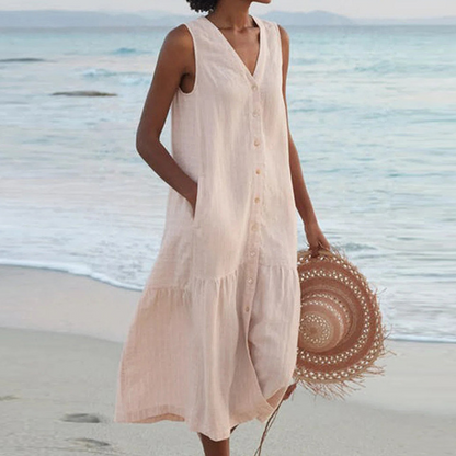 Barbara | Sleeveless Button Down Midi Summer Dress