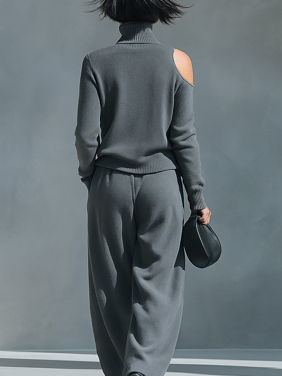 Women's One Shoulder Cut Out Knit Two-Piece Set