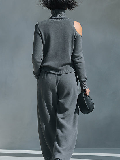 Women's One Shoulder Cut Out Knit Two-Piece Set
