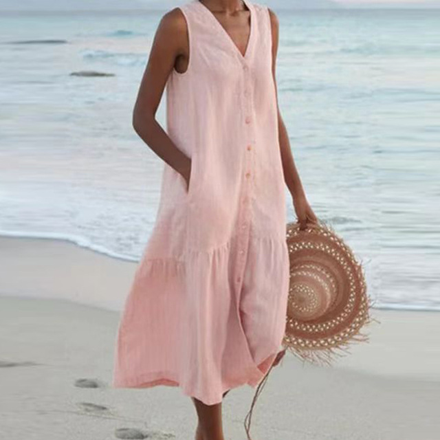 Barbara | Sleeveless Button Down Midi Summer Dress
