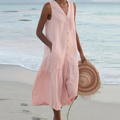 Barbara | Sleeveless Button Down Midi Summer Dress