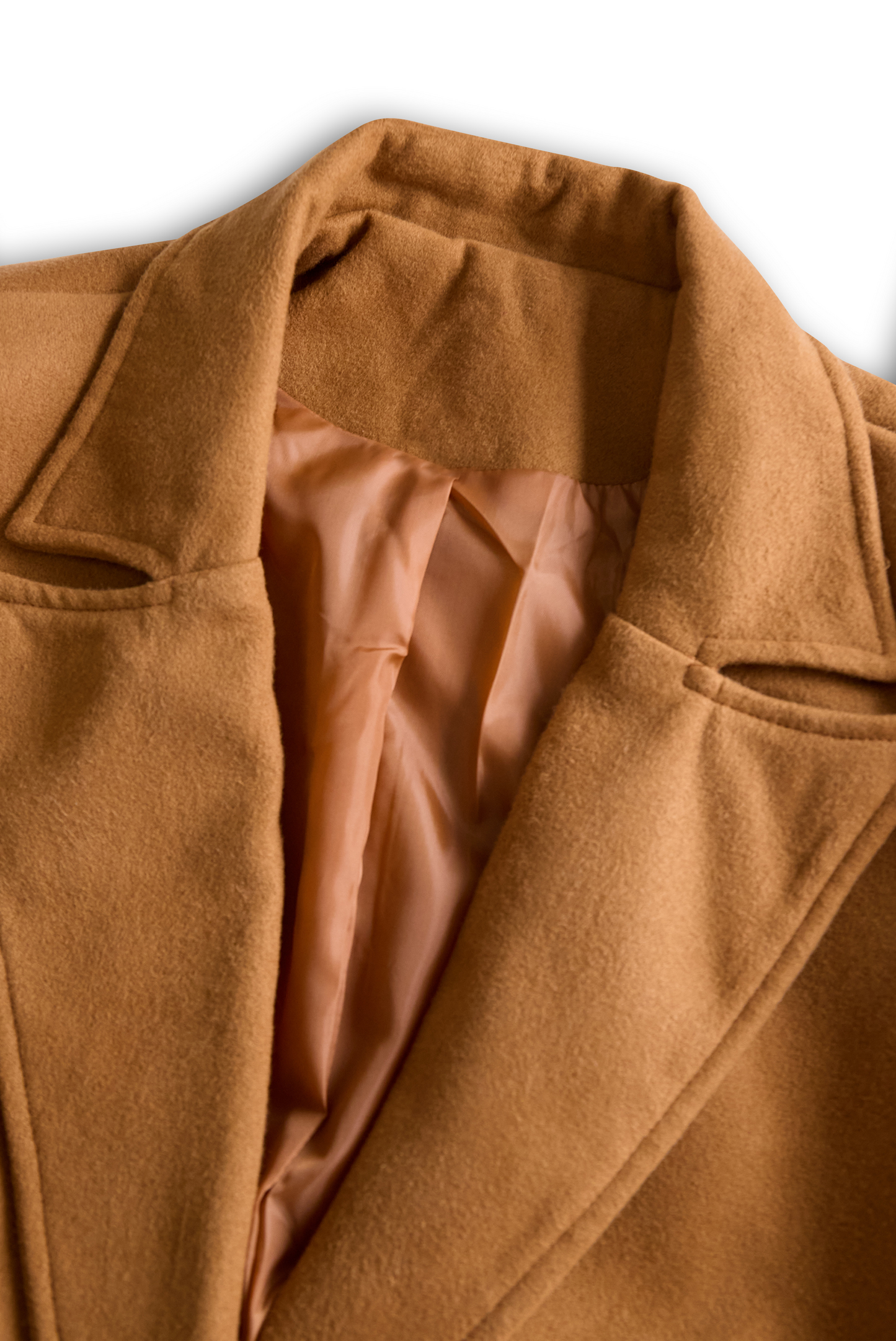 Women's Camel Belted Wool Trench Coat