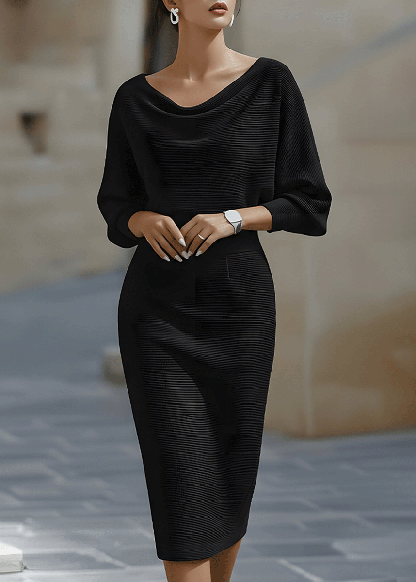 Women's Draped Batwing Midi Dress with Cowl Neckline