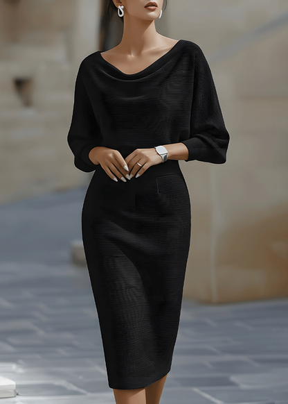 Women's Draped Batwing Midi Dress with Cowl Neckline