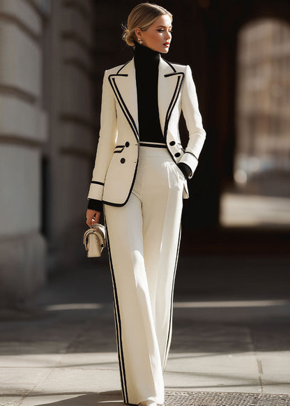 Women's Double Breasted Suit Set with Contrast Trim