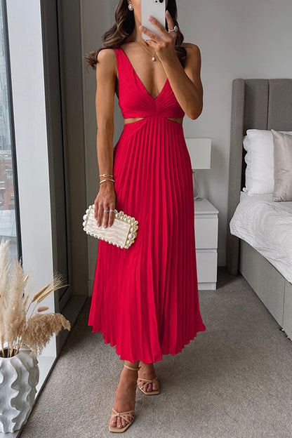 Francine | Cutout Front-Pleated Wedding Guest Midi Dress