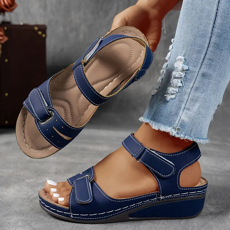 Mikaela | Velcro Strap Wedge-Heel Comfort Sandals