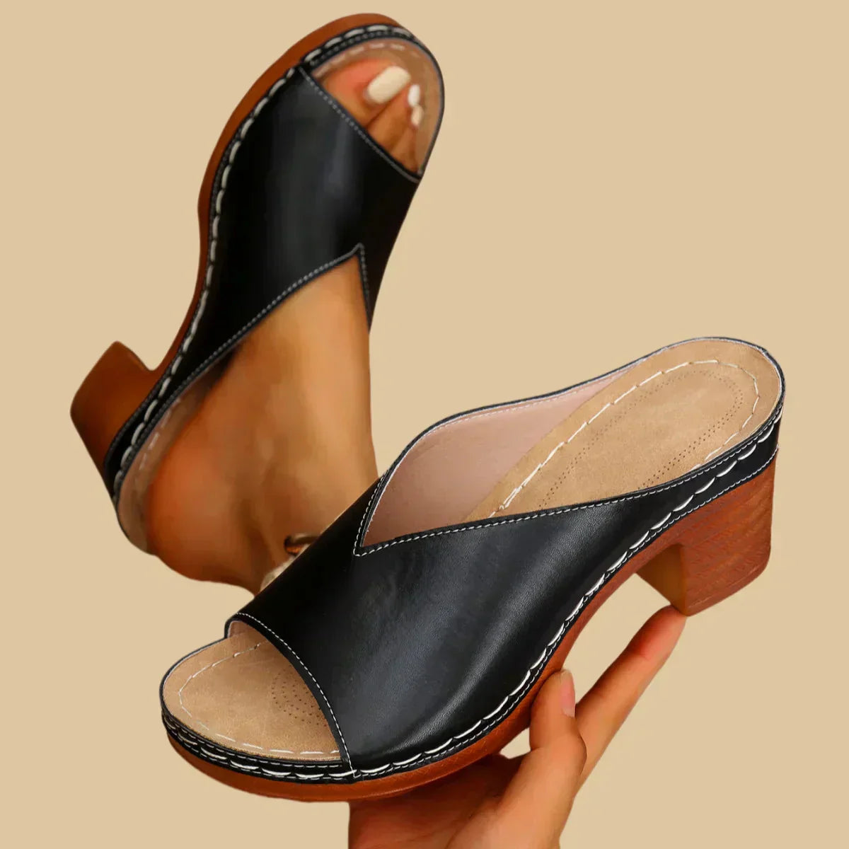 Zara | Open Toe Mule Chunky Platform Block Heeled Sandals