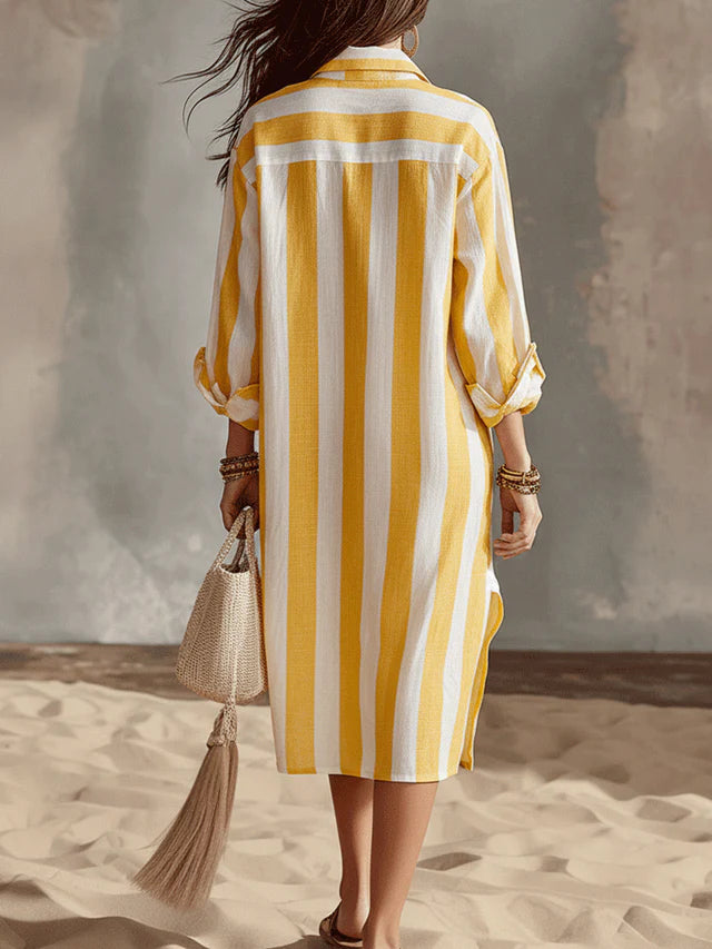 Sol | Yellow White Stripe Beach Spring Midi Dress