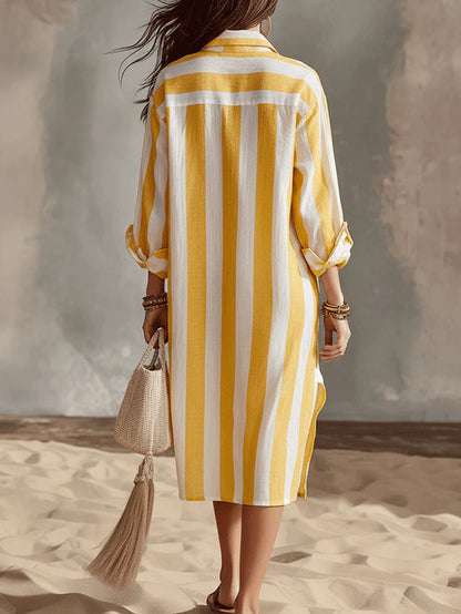 Sol | Yellow White Stripe Beach Spring Midi Dress