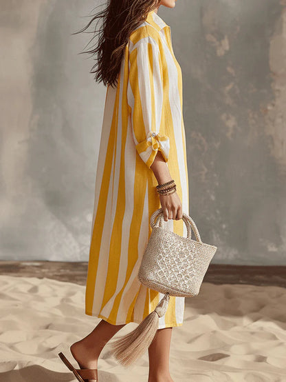 Sol | Yellow White Stripe Beach Spring Midi Dress