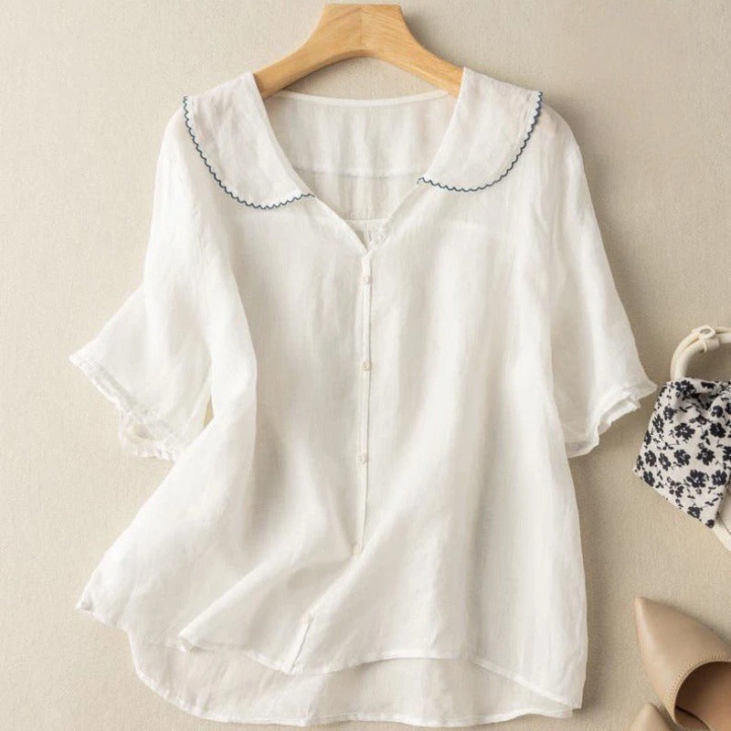 Kendra | Vintage Short-Sleeve Button Down Blouse