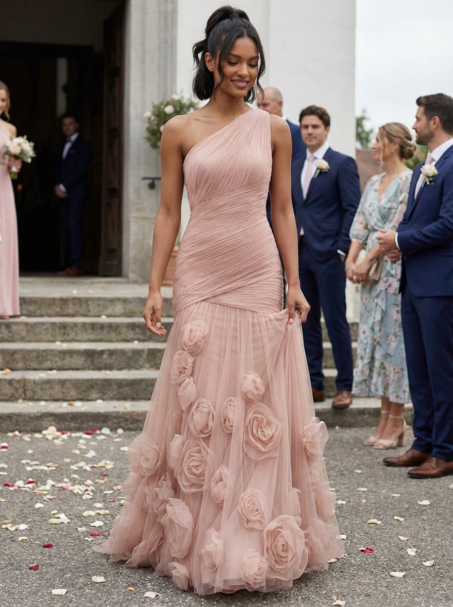 Eden | One Shoulder Floral Tulle Mermaid Bridesmaid Dress