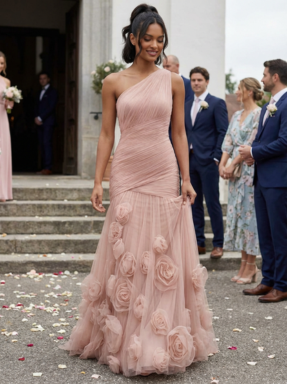 Eden | One Shoulder Floral Tulle Mermaid Bridesmaid Dress