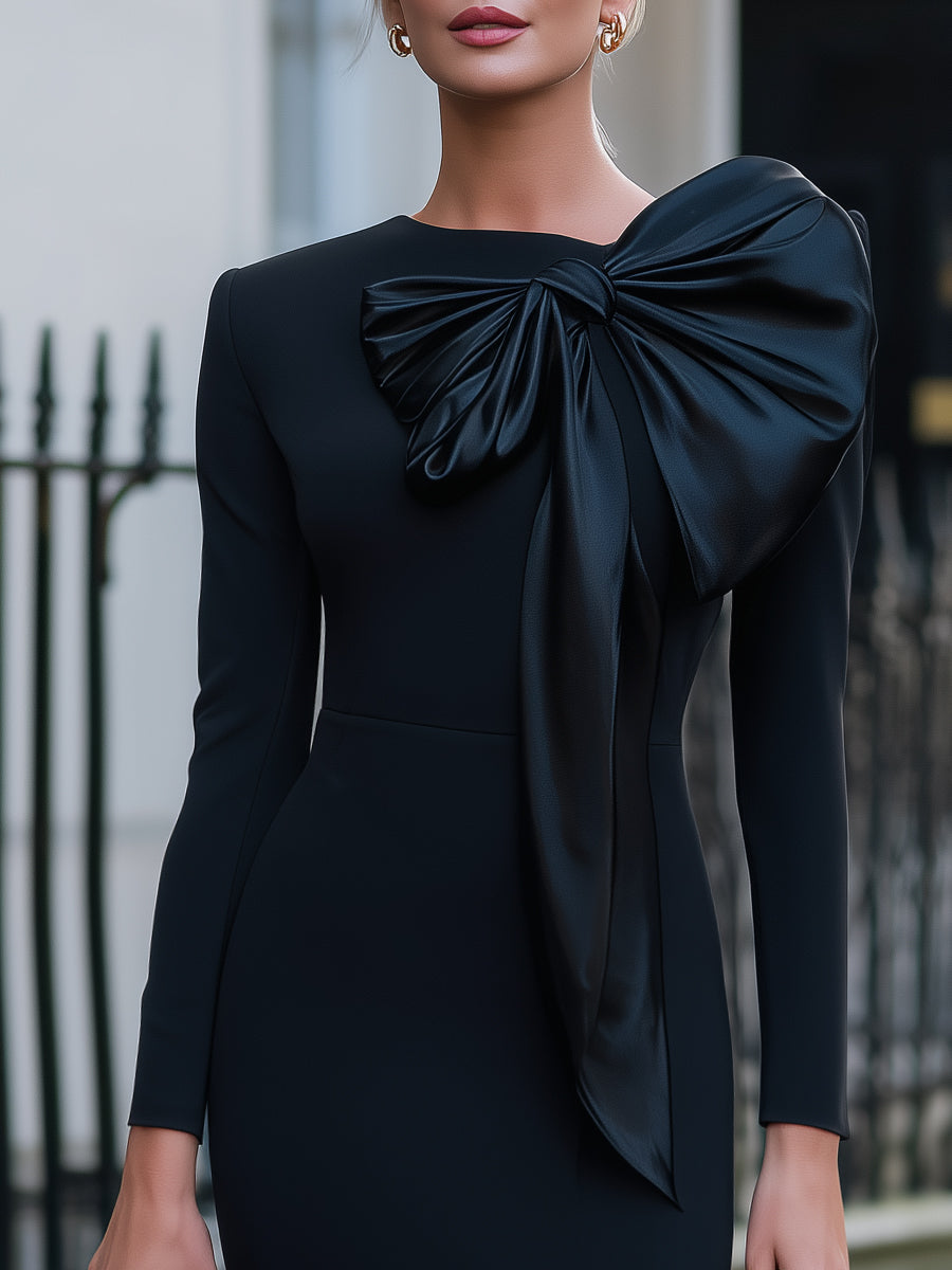 Oversized Bow Detail Tailored Midi Dress