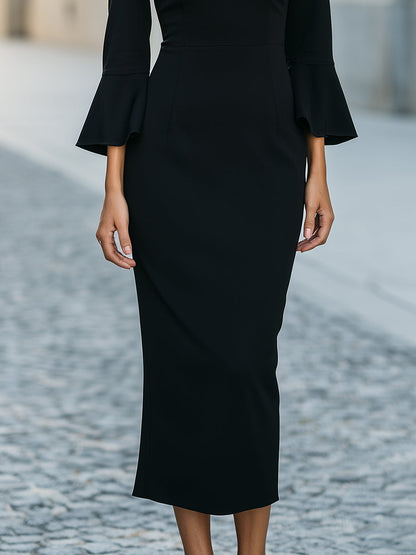 Crystal Trim Bell Sleeve Off-Shoulder Occasion Dress
