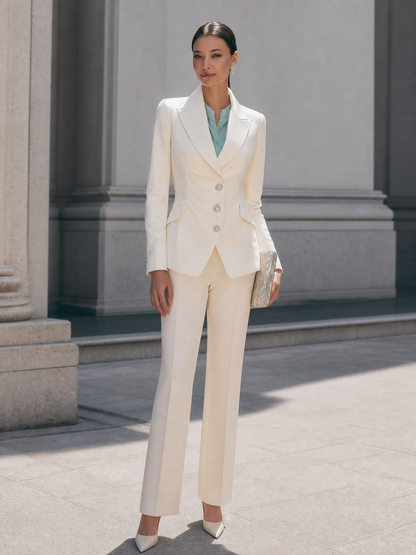 Draped Pleated Notched Lapel Tailored Blazer