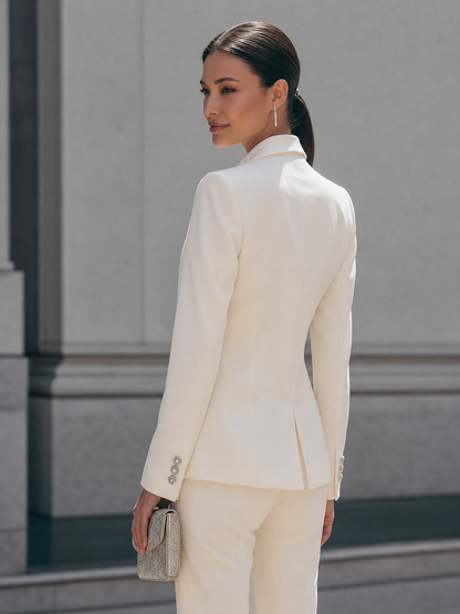 Draped Pleated Notched Lapel Tailored Blazer