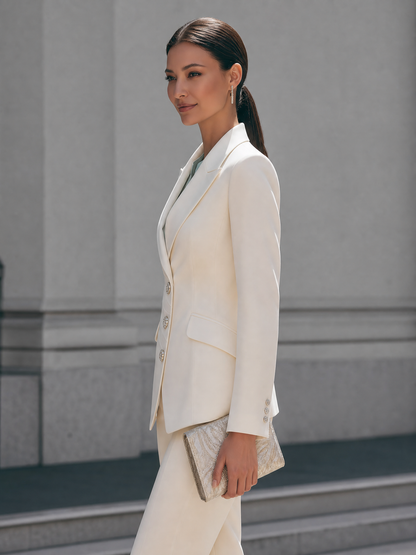 Draped Pleated Notched Lapel Tailored Blazer