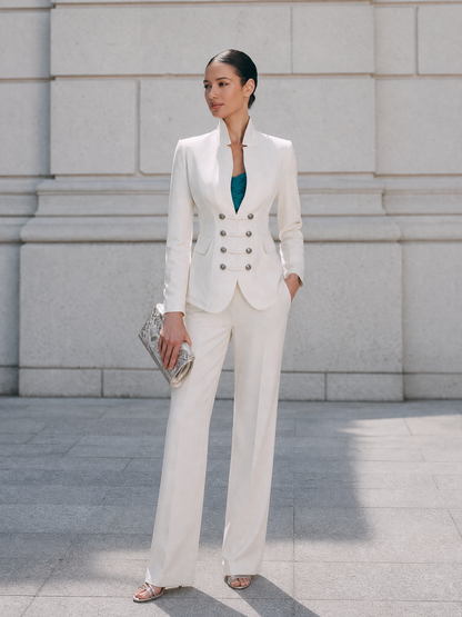 Military Style Double-Breasted Tailored Blazer