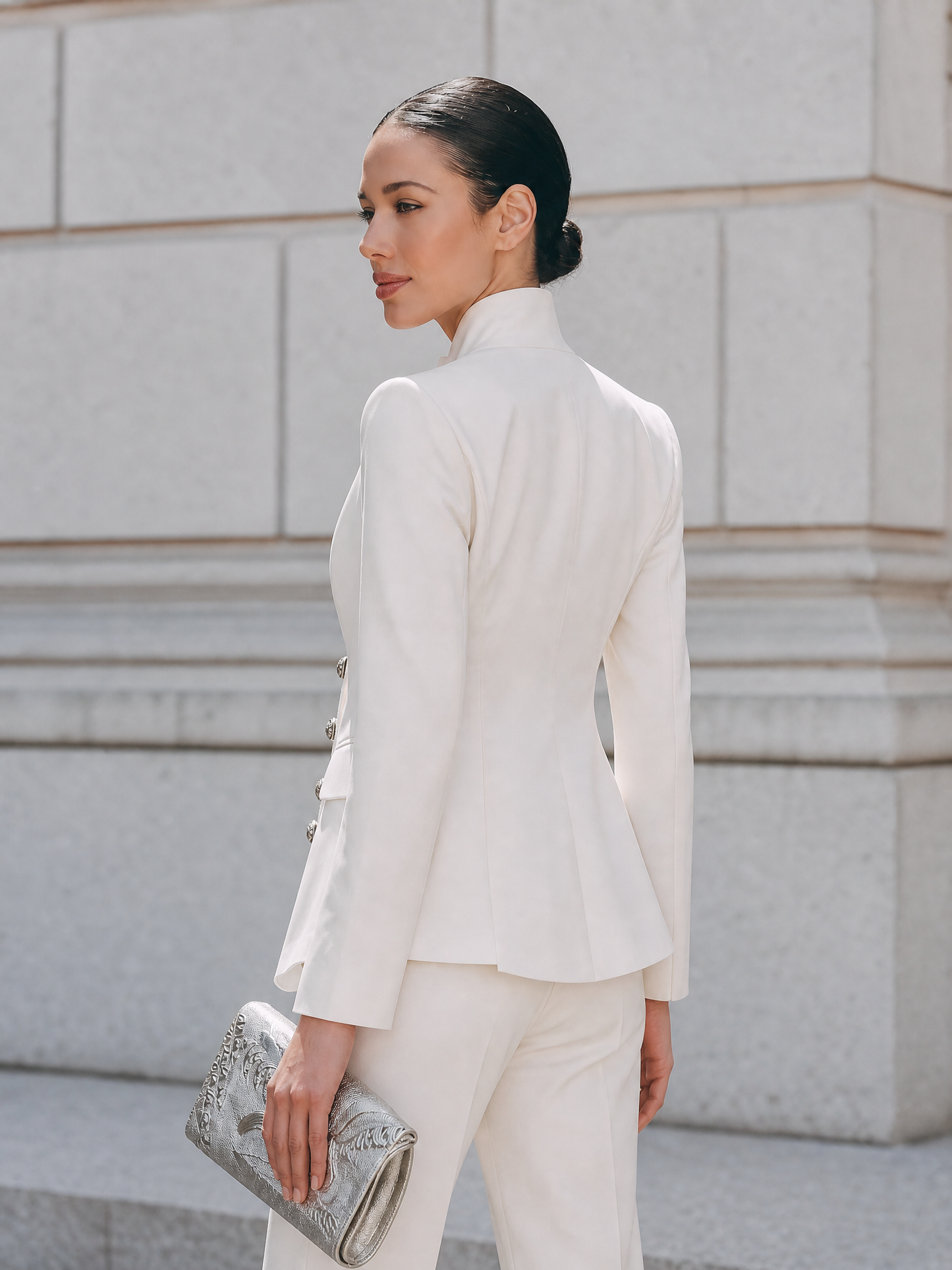 Military Style Double-Breasted Tailored Blazer