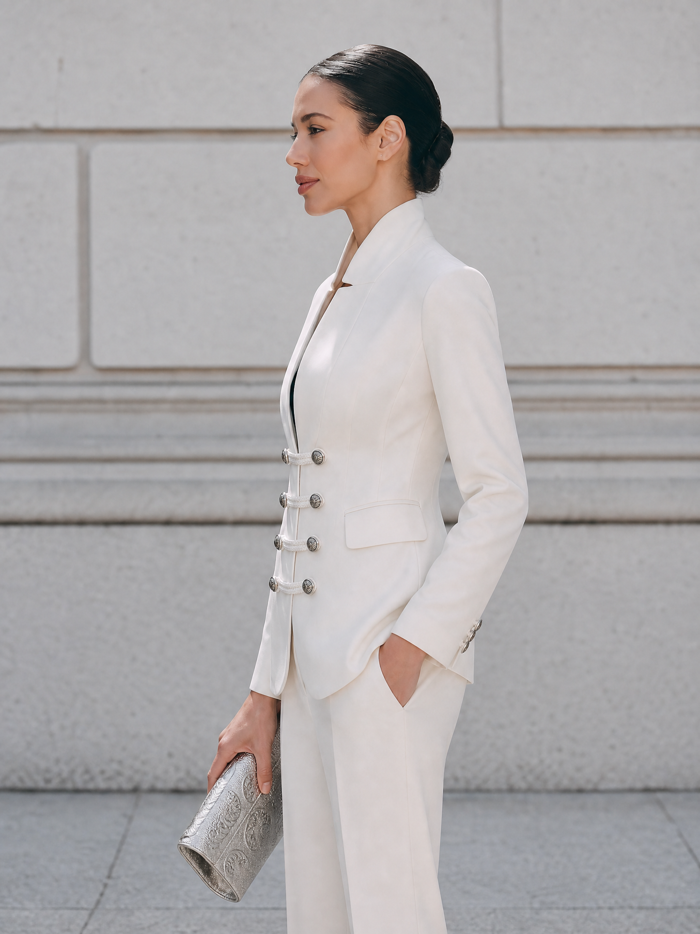 Military Style Double-Breasted Tailored Blazer