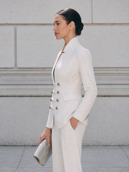 Military Style Double-Breasted Tailored Blazer