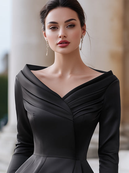 Draped Satin Long Sleeve Peplum Blouse
