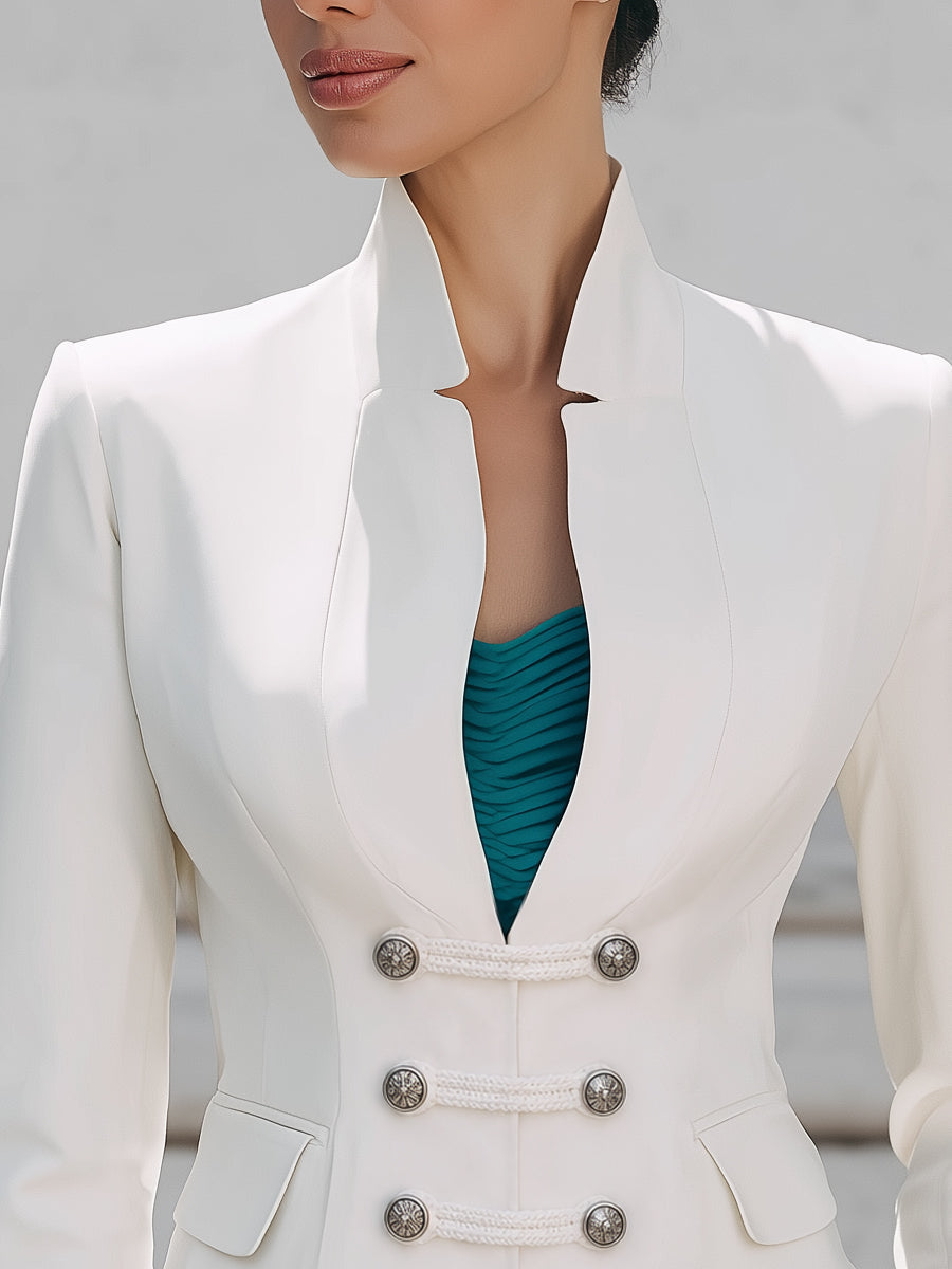 Military Style Double-Breasted Tailored Blazer