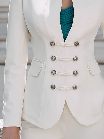 Military Style Double-Breasted Tailored Blazer